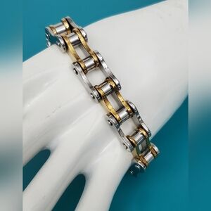 Men's/Women's Silver And Gold Tone Stainless Steel Motorcycle Chain Bracelet